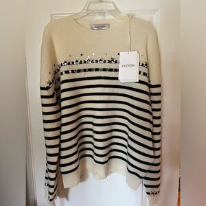 Valentino Sequin Embellished Striped Sweater